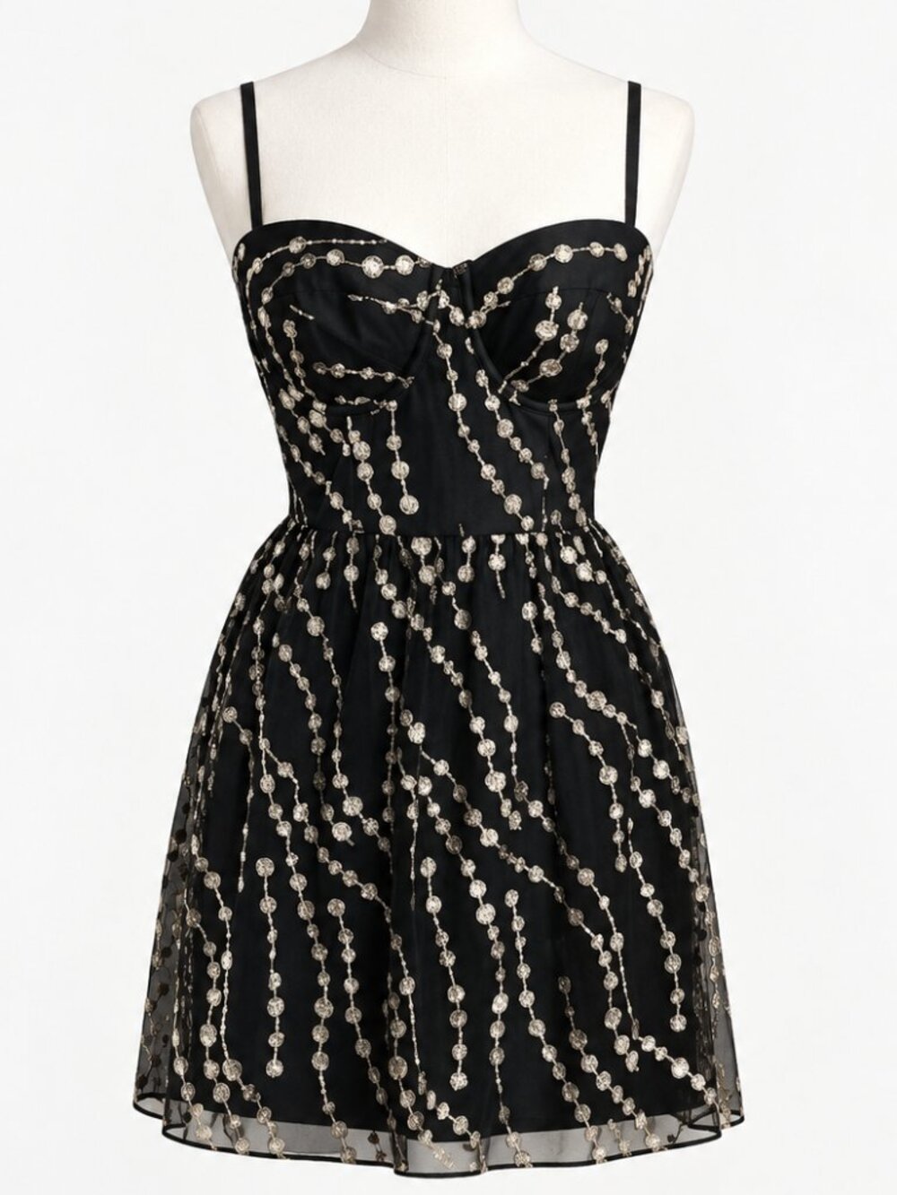 Moda International Black Mini Dress with Cream Accents